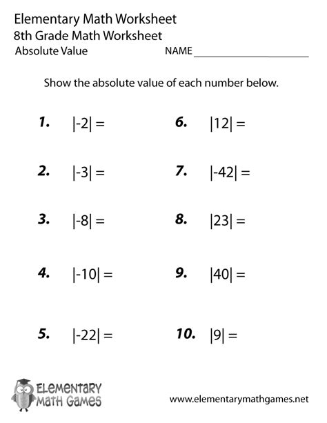 Absolute Value Printable Worksheets